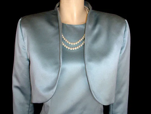*VINTAGE OLEG CASSINI SEAFOAM HALTER EVENING GOWN WITH MATCHING BOLERO JACKET - GORGEOUS CRISS CROSS BACK