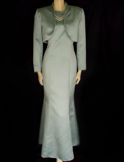 *VINTAGE OLEG CASSINI SEAFOAM HALTER EVENING GOWN WITH MATCHING BOLERO JACKET - GORGEOUS CRISS CROSS BACK