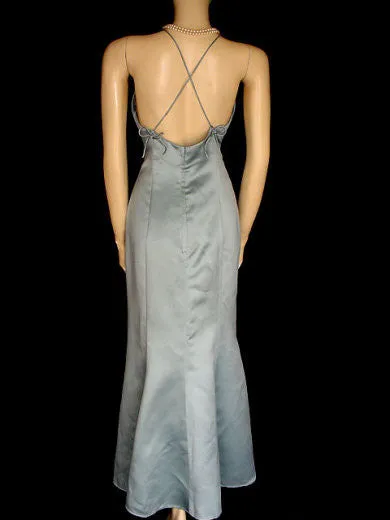 *VINTAGE OLEG CASSINI SEAFOAM HALTER EVENING GOWN WITH MATCHING BOLERO JACKET - GORGEOUS CRISS CROSS BACK